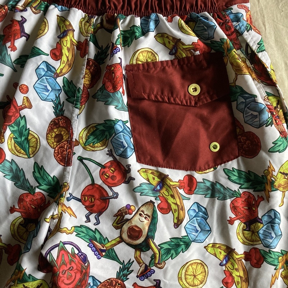 Veccoberry Man's Fruits Printed Board Shorts QuickDry Drawstring Size Medium